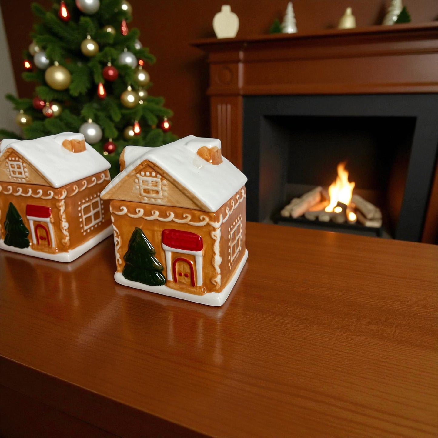 Bougie Maison de Noël – Senteur Cookie gourmand | Pot en céramique 🎅