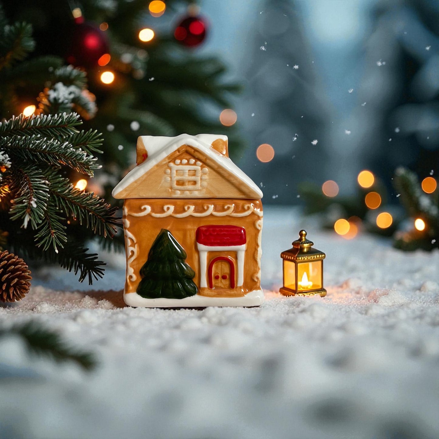 Bougie Maison de Noël – Senteur Cookie gourmand | Pot en céramique 🎅